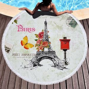 Havlu Paris Tower Büyük Yuvarlak Plaj Havlu Battaniyesi 150cm Banyo Mikrofiber Yüzme Piknik Yoga Mat Serviette de Plage