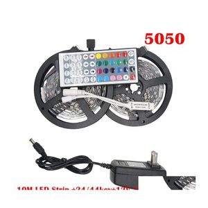 LED Şeritler RGB Strip Işık 5050 5m 10m IP20 LEDS Bant Şeridi Esnek Mini IR Denetleyicisi DC12V Adaptör Set Damla Dağıtım Işıkları LIGH DHCSH