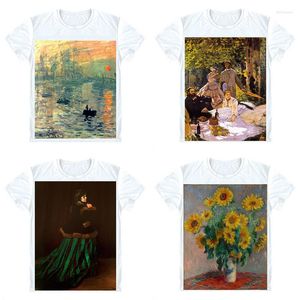 Erkek Tişörtleri Claude Monet T-Shirts Kısa Kollu Yağlı Yağlı Gösterim Gündoğumu Buket Ayçiçeği Buketleri Su Işyaları Cosplay Gömlek