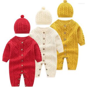 Giyim setleri bebek atlayıcıları örgü doğdu çocuk tulum şapka kıyafetleri uzun kollu sonbahar bebek kız tulum kış sıcak çocuklar giymek