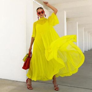 Parti Elbiseleri Moda Sarı A-Line Tül Kadınları Bıkıksız Yarım Kollu Ayak Bileği Uzunluğu Sokak Tarzı Po Çekim Kleid