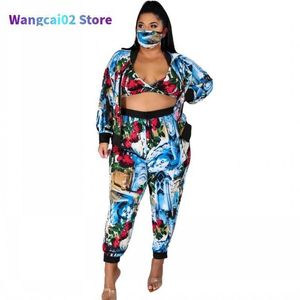 Tute da donna 4XL 5XL Taglie forti Completi da 4 pezzi Completi da donna Reggiseno con scollo all'americana Top e pantaloni Set Autunno Inverno Moda Dashiki Stampa Office Lady Set 020723H