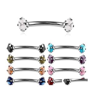 Tongue Rings 1Pc Surgical Steel Curved Barbell Colorf Crystal Zircon Eyebrow Ring Piercing Lip Snug Daith Helix Rook Earring 1872 T2 Dh1Ub