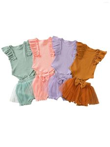 Одежда наборы для малышей девочки для девочек летняя рожденная вязаные оборки боди