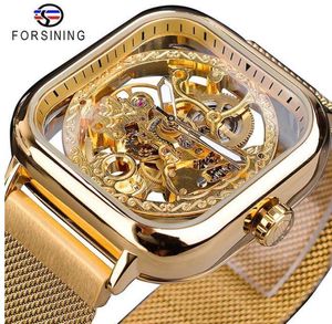 Мужчины механические часы автоматические самостоятельные золотые прозрачные модные сетчатые меша стальные наручные часы скелет мужчина мужской горячий час
