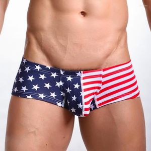 UNDUPTS 2023 Moda Amerikan bayrağı baskılı erkekler seksi pamuk elastik mini boksörler iç çamaşırı eşcinsel gündelik şort pantolonları boyut S m l xl
