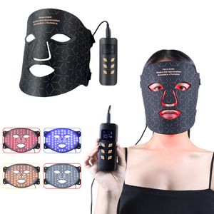 Yüz Bakım Cihazları 4 Renk LED Yüz Maskesi Kırmızı Işık Terapisi Yüz Silikon Jel Boyun Fotoğraf Cilt Gençleştirme Yüz Maskesi Anti Akne Parlak