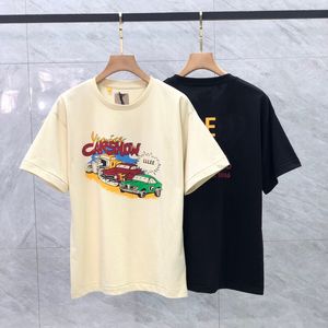 23SS İlkbahar Yaz Araba Gösterisi Baskı Tee T Shirt ABD Sıkıntılı Vintage Kaykay Erkekleri Kadınlar High Street Casual Artı Boyut Tshirt