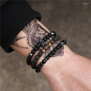 Strand 3pcs/Set Matte Stone Beads Наборы браслетов Cz Crown Men Men Women Elastic Stacked Bracelets Beaderry Pulseiras ZJ-06