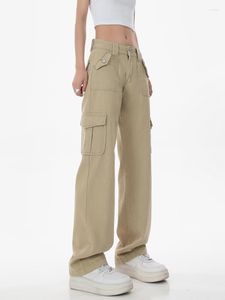 Женские брюки грузовые брюки для женщин Хаки Хай Хай Стрект Женская Улица Улица Y2K Свободный карманные персонализированные винтажные джинсы