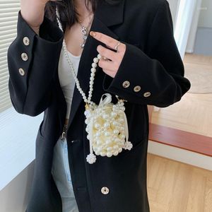 Evening Bags Mini Pearl Beaded Bag White Fairy Portable Messenger With Chain Female Purses And Handbags Cross Body