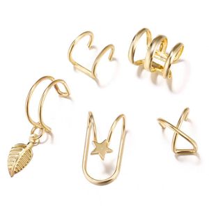 Manguito de orelha 5pcs/conjunto de punhos simples para mulheres esbranquiçando de breol de folhas de ouro
