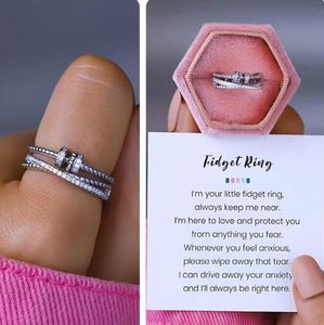 Kızıma Fidget Ring Anksiyete Meditasyon Yüzüğü Kadınlar için Kart Boncuklar Döndürücü Ayarlanabilir Döner Yüzük Mücevher Mücevherat