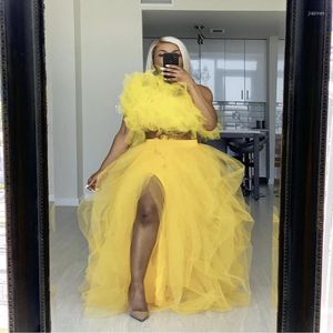 Etekler 2023 trend sokak kıyafeti sarı etek ruffles yarık tül kadın taban uzunluğu gündelik femme juplar özel yapılmış