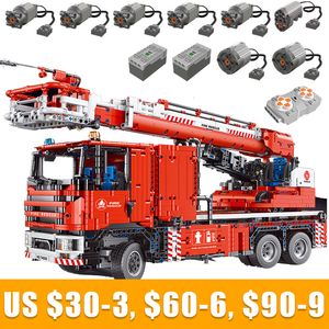 Blocks Technical Car T4008 APP Remote Control Moter Power Fire Rescue Vehicle Building Bricks Sets Toys For Children Kids Gift 230209