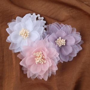 Flores decorativas Fabric chiffon Organza Flower Applique para roupas Hat de costura Patches