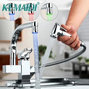 Banyo Lavabo muslukları Kemaidi LED Mutfak Tek Delik Parlatılmış Krom Çekme Mikser Musluk Soğuk ve Su musluğu1