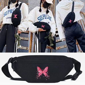 Bel Çantaları Gül Kırmızı Kelebek Baskı Gündelik Gizli Spor Göğüs Çantası Vücut Çalışan Erkek ve Kadın Turist Döngüsü Crossbody Cep