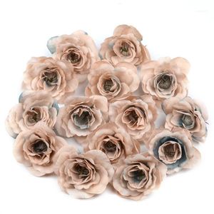 Flores decorativas grinaldas 100pcs 4cm Mini Silk Artificial Rose Flower Heads para festa de casamento em casa Acessórios de Natal DIY C