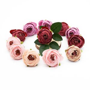 Faux Floral Greenery 100ps Tea Buds Rose Artificial Flowers Свадебные домашние аксессуары DIY подарки коробка для запястья