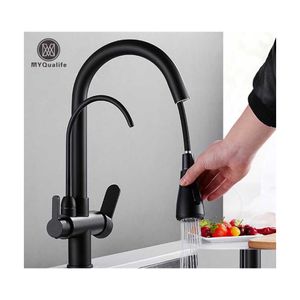 Kitchen Faucets Matte Black Pure Water Faucet Dual Handle And Cold Drinking Pl Out Mixer Taps 211108 Drop Delivery Home Garden Shower Dhtoa