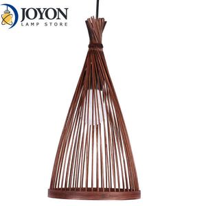 S kahverengi antika dokuma doğal bambu tavan restoranı mutfak çay odası dekorasyonu e27 kolye ışık 0209