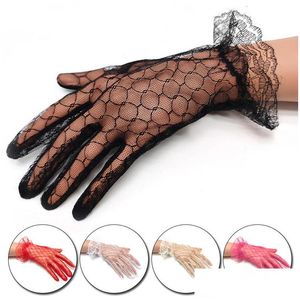 Bridal Gloves Elegant Style Lace Hollowout Women Black Red White Short Wedding Party Accessories Drop Delivery Events Dhna0