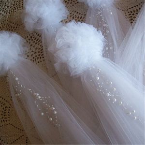 Diğer Festival Parti Malzemeleri 4pcs Pom Pew Bows Tül ve İnci Kilisesi Quinceanera Dekorasyonlar Sandalye Askıları Düğün Dekorasyonu Gelin 230209