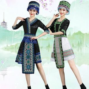 Sahne Giyim Miao Dans Kostümleri Kadınlar için Çin Hmong Folk Müzik Vintage Azınlık Giyim