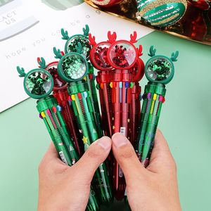 Ballpoint Pens 10pcslot Симпатичное Рождество 10 Цветная шарика для пера Sequin Elk Santa Claus Выдвижной многоцветный пера подарки канцелярские принадлежности 230210