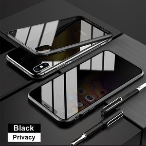 Anti Peeping Manyetik Kılıflar Çift Gizlilik Metal Tampon Cam IPhone 14 13 Pro Max 12 Mini 11 Plus Antispy Kapak