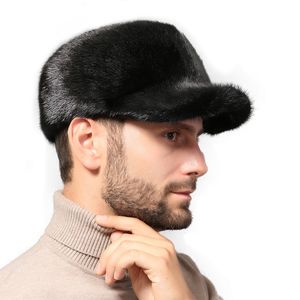 Ball Caps Lüks Erkek Şapkaları Gerçek Mink Kürk Kış Kış 100 Bombacı Ushanka Cap Rus kayak moda erkekler için 230211