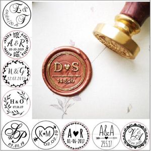 Марки на заказ два инициала с датой восковой печать Stamp Custom Wax Seal Seald Wedding Invitation Seals Seadling Gift Permonerized Wood Mamp