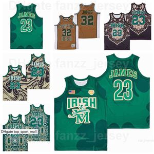 Film St Vincent Mary İrlandalı Basketbol LeBron James Jersey 23 Mermer Taç Lisesi Hiphop Takımı Renk Yeşil Kahverengi Nefes Alabilir Sport Mükemmel