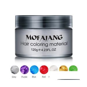 Pomades Waxes Mofajang Hair Wax 120G Sier Grandma Grey Pomade 8 colori Moda usa e getta Styling Argilla Colorante Fango Crema Goccia Del Dhpib