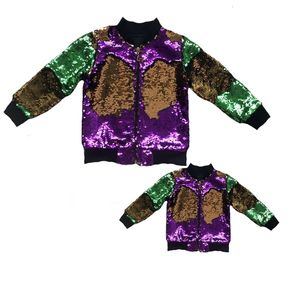 T Shirt Tasarım TTS Mommy Me Mardi Gras Yeşil Mor Altın Çocuk Sequin Ceket Katlar 230210