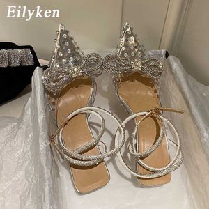 Sandalet Eilyken 2023 Bahar Tarzı PVC şeffaf kristal gümüş kadın pompalar bowknot bayan düşük yüksek topuklu parti balo ayakkabıları g230211