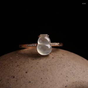 Кластерные кольца дизайнер оригинальный естественный семена тыква халцедония открывается регулируемое кольцо элегантное творческое очарование женских серебряных украшений