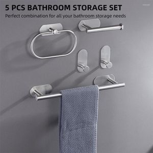 Bath Accessory Set No Drilling Aluminum Towel Bar Self-adhesive Toilet Paper Holder Rack Punch Robe Hook Storage Shelf Bathroom Accessories