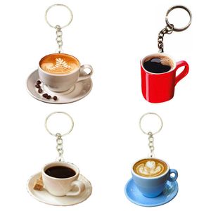 Anahtar Yüzükler Cappuccino Kahve Kupası Sırt Çantası Reçinesinde Anahtarlık Akrilik Damla 4 PCS/SET Takı Hediye Çantalar İçin En İyi Arkadaşlar Çanta Takılar G230210