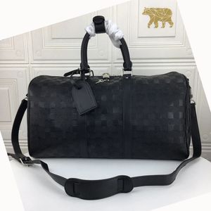 Высокое оригинальное качество, брендовая сумка-тоут, роскошные дизайнерские сумки, сумки из натуральной кожи, мужские дорожные черные клетчатые сумки, большая вместительная дорожная сумка 45 см, чехлы для поездов