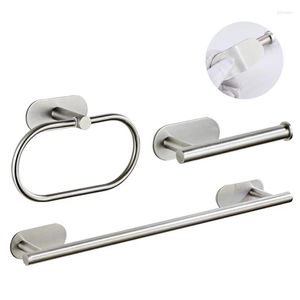 Bath Accessory Set No Drilling Stainless Steel Self-adhesive Towel Bar Paper Holder Robe Hook Ring Black Silver Gold Bathroom Accessories