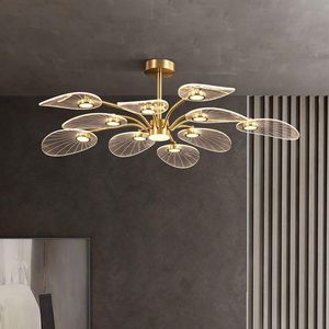 Tavan Işıkları Modern Bakır Lamba Nordic Led Avizeler Oturma Odası Lotus Yaprak Şekli Tasarım Pantant Deco Işık Fikstürü