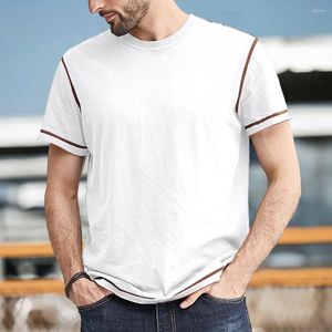 Erkek Tişörtler Erkekler Yaz T-Shirt Renk Eşleşen Yuvarlak Boyun Kara Koyuklu Kısa Kollar Sıradan Pantolon Nefes Alabilir Orta Uzunluk Üst Giysiler