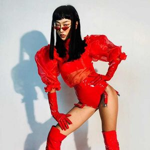 Sahne Giyim Kırmızı Parti Giysileri Rave Kıyafet Drag Queen Kostüm Yetişkin Gece Kulübü Kutup Dansçı Giysileri Performans VDB3950