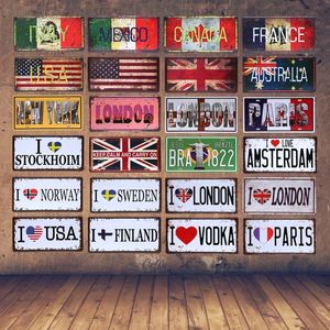 Лицензия на национальный флаг металлический жестяной знак France Australia London Brazil Vintage Tin Sign Italy Mexico Canada Wall Art Metal плакат домашний декор стены размером 30х20 см W01