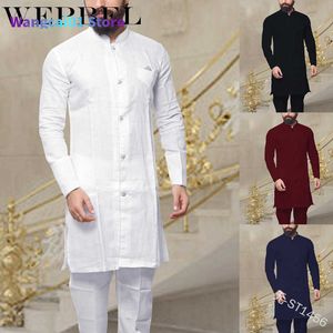 Wangcai01 Erkekler Sıradan Gömlekler Wepbel Müslüman Moda Erkek Kaftan Cobtan Robes Vintage Uzun Seve Keten Düğmesi Gömlek İslami Abaya Giyim Erkekler için Artı Boyut S ~ 5XL 0213H23