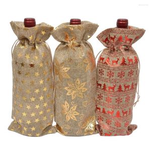Mücevher torbaları 15x36cm Noel jüt çanta hediye şarap şişesi torbaları çuval bezi keten çizme düğün kırmızı kapaklar