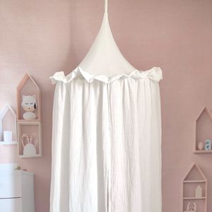 Crib Netting 100% Premium Muslin Cotton Hanging Canopy with Frills Bed Baldachin for Kids Room 230211
