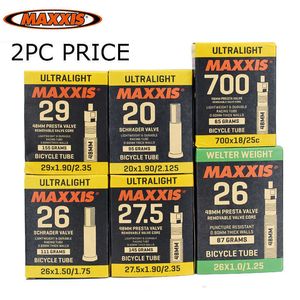 Pneus 2pc Ultralight Maxxis Bicycle Tube All Size 20 26 27,5 29 700C AV FV FAB Provo de sopro de bicicleta de estrada MTB Tubos internos Tubos Câmera pneu 0213